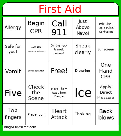 First Aid Terms & Situations Bingo Card