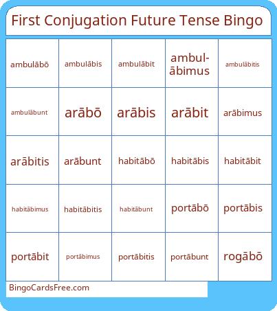 First Conjugation Future Tense Bingo