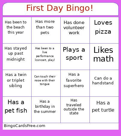 First Day ! Bingo Card
