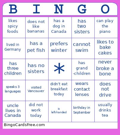 First Day Bingo Card