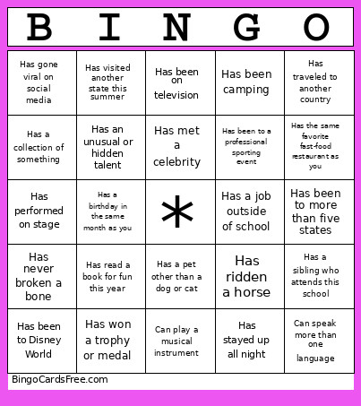 First Day Of School Bingo Card