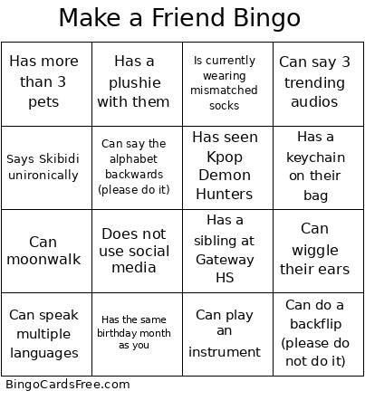 First Day Of School Bingo Card