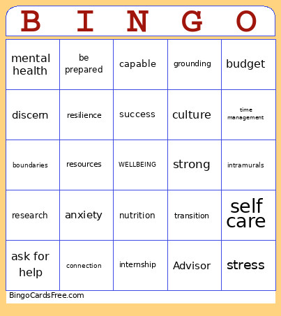First Gen Mental Health Bingo Card