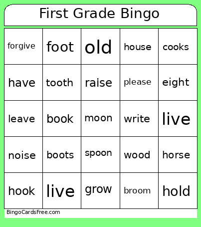 First Grade Bingo Card