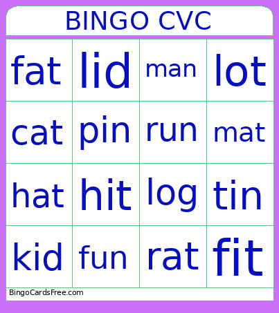 FIRST GRADE CVC Bingo Card