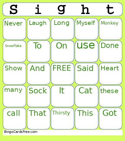 First Grade Sight Words Bingo Card