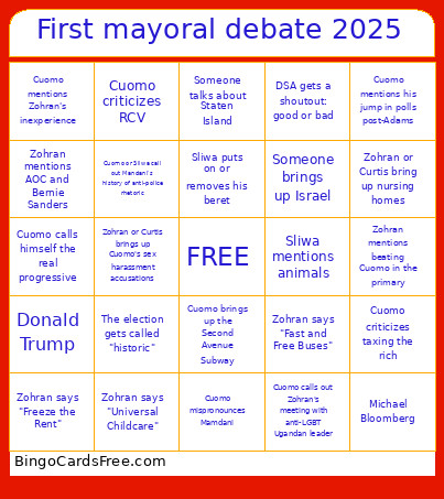 First Mayoral Debate 2025 Bingo Card