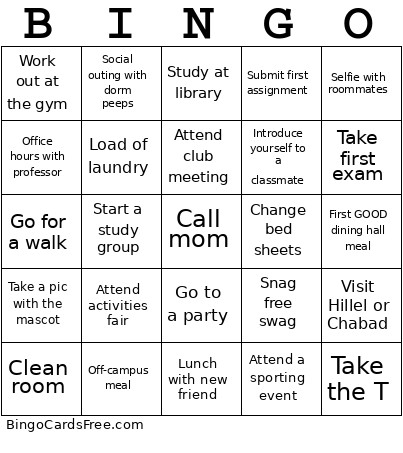 First Semester Bingo Card
