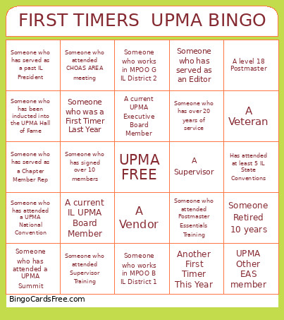 FIRST TIMERS UPMA Bingo Card
