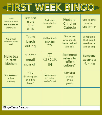 FIRST WEEK Bingo Card