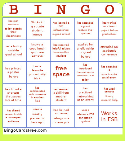 First Year Advice Series Bingo Card