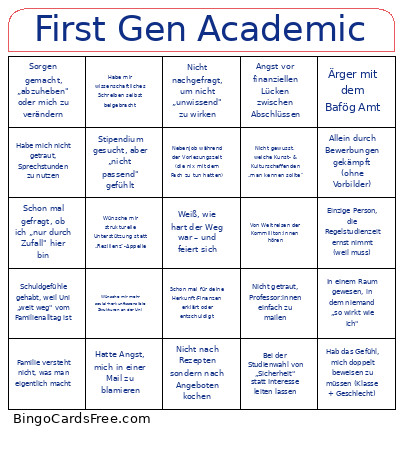 Firstr Gen Academic Bingo Card