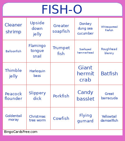 Fish Bingo Card