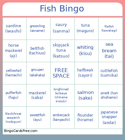 Fish Bingo Card