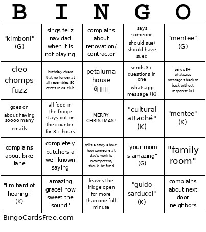 Fish Fam Xmas Bingo Card