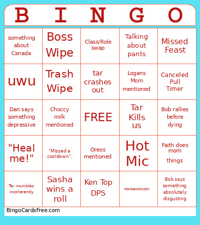 Fish Gang Bingo Card