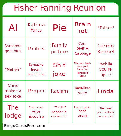 Fisher Fanning Reunion Bingo Card