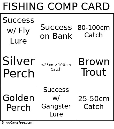 Fishing Comp Bingo Card
