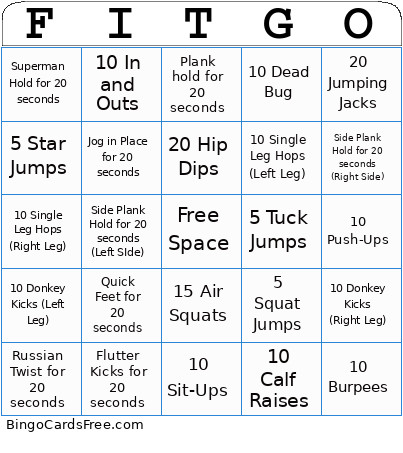 Fitness Bingo Card