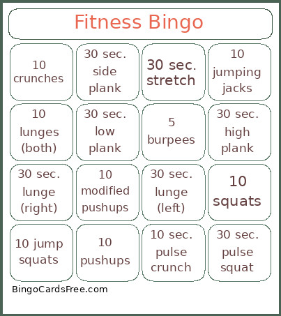 Fitness Bingo Card