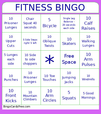Fitness Bingo Card