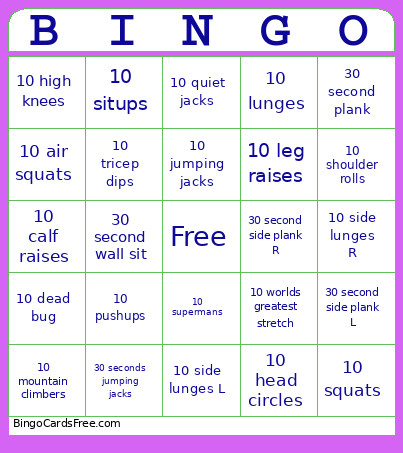 Fitness Bingo Card 2