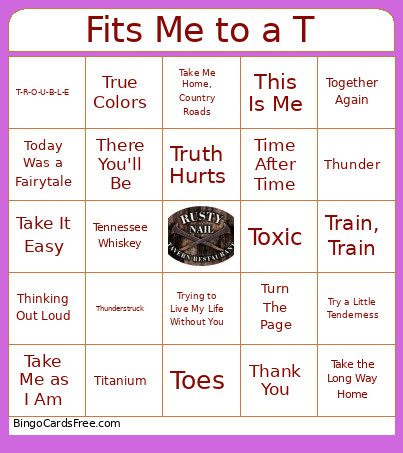 Fits Me To A T Bingo Card