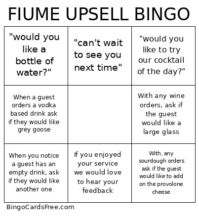 FIUME UPSELL Bingo Card