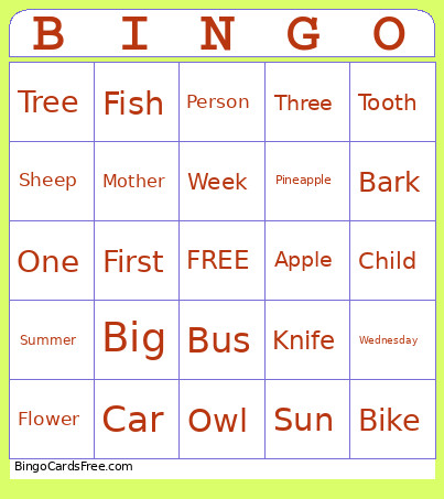 Fjuiwygd Bingo Card
