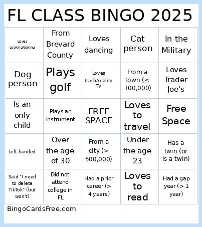 FL CLASS BINGO 2025