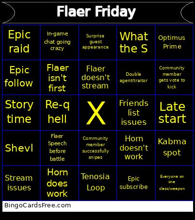 Flaer Friday Bingo Card