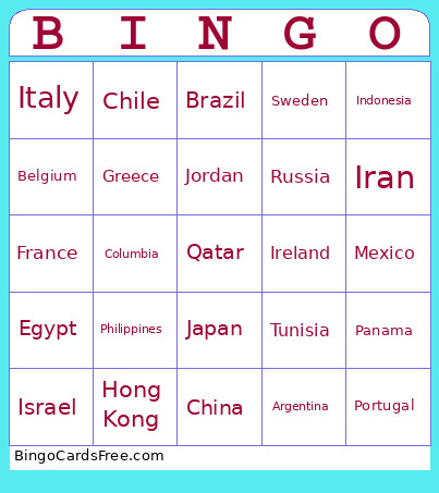 Flags Bingo Card