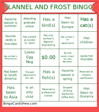 FLANNEL AND FROST Bingo Card