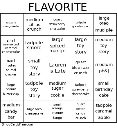 Flavorite Bingo Card