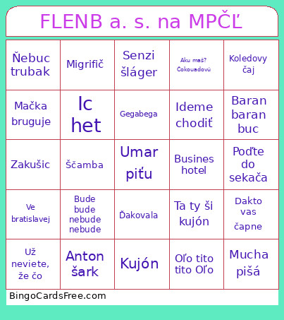 FLENB A. S. Na MPČĽ Bingo Card