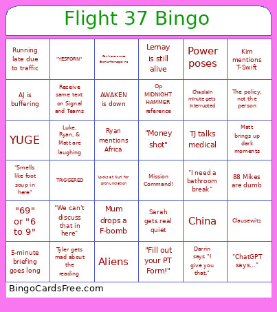 Flight 37 Bingo Card