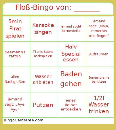 Floß-Bingo von: _______