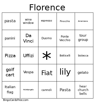 Florence Bingo Card