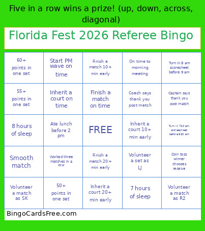 Florida Fest 2026 Referee Bingo Card