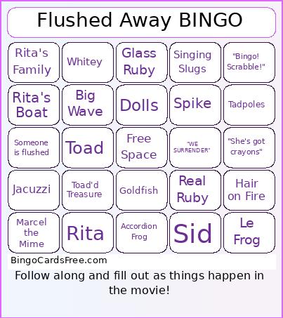 Flushed Away Bingo Card