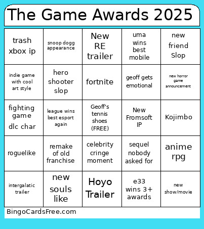 FLUXS GAME AWARDS PREDICTIONS Bingo Card