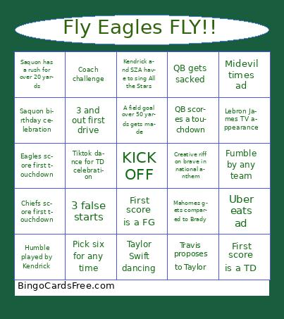 FLY EEAGLES FLY Bingo Cards Free Pdf Printable Game, Title: Fly Eagles FLY!!