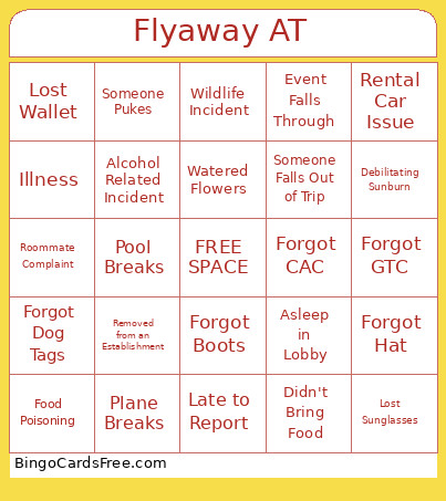 Flyaway AT Bingo Card