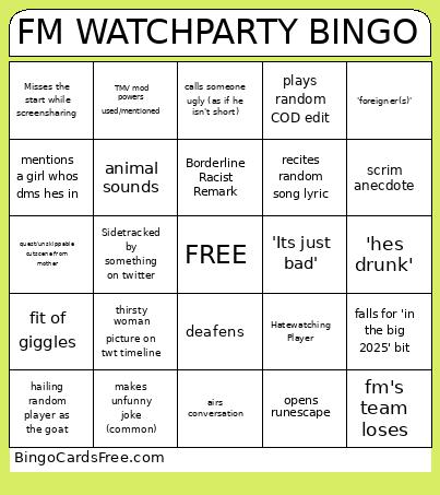 FM WATCHPARTY Bingo Card