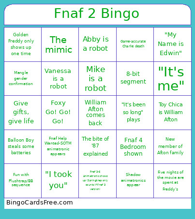 Fnaf 2 Bingo Card
