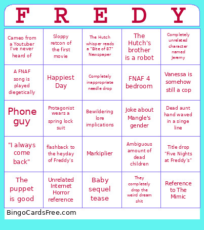 FNAF 2 Prediction Bingo Card