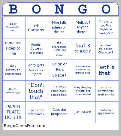 Fnaf At Balls Bingo Card