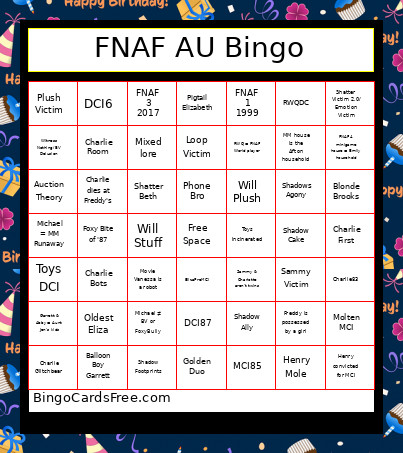 FNAF AU Bingo Card