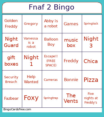 FNAF BDAY Bingo Card
