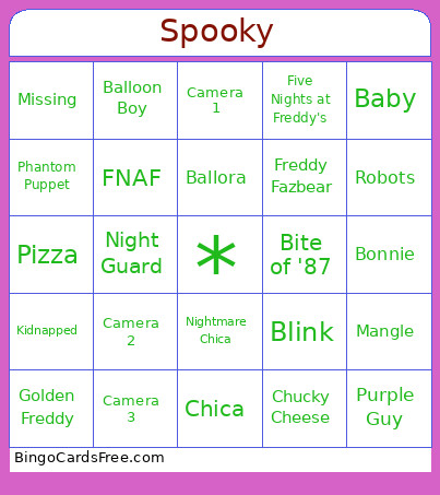 FNAF Night Bingo Card 2